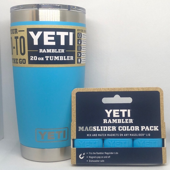 🩵 Yeti Rambler Tumbler Reef Blue 20oz & Magslider Color 3 Pack NWT 🩵 - Picture 1 of 6